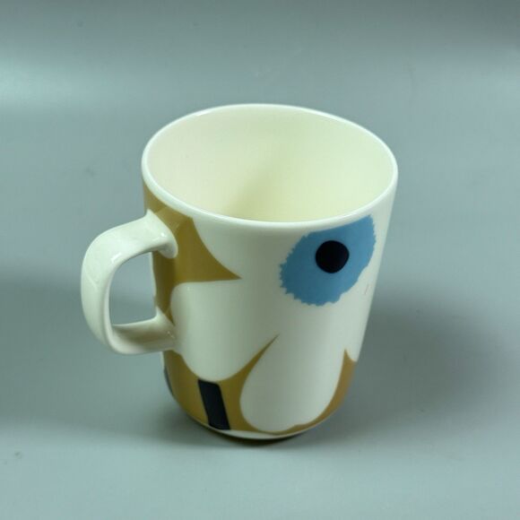Marimekko Oiva Unikko Mug Cup Blue Bronze White Stoneware Floral - Picture 3 of 7